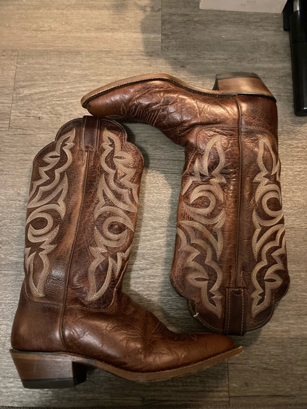 Justin Brown Leather Western Boots with Tan Interior